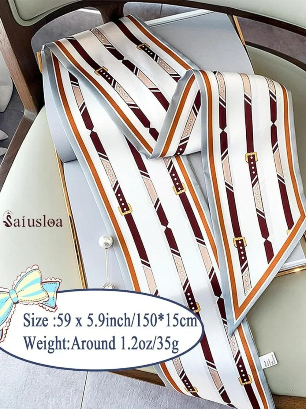 Women's Plain Necktie Head Fashion Scarves Long Skinny Silky Hair Bags Scarf